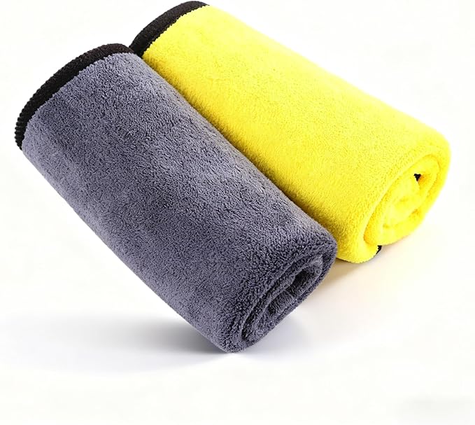 Ultrasoft, Large, Thick and Quick Drying Car Microfiber Cleaning Towel 800GSM Polishing Waxing Auto Detailing Towel Cloth (6pack) (Grey-Yellow)