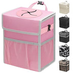 Capolo Car Trash Can with Lid, Leakproof Car Trash Bag Hanging Waterproof Automotive Garbage Can with Storage Pockets Mini Vehicle Trash Bin for Back/Front Seat(Pink,2.5 Gallon)