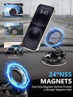 Magnetic Phone Holder for Car [90+LB Strongest Suction&3000gf Strongest Magnetic] 360° Adjustable Vacuum Phone Holders for Your Car, Magsafe Car Mount for iPhone (Black)