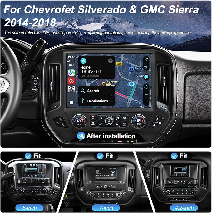 13.1" QLED Car Radio Stereo Upgrade for Chevy Silverado & GMC Sierra 2014-2018, 8-Core Head Unit 4GB+64GB with CarPlay/Android Auto, 2K Touch Screen and 1080P Backup Camera (4+64 Black)