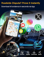 QCONTROL® Rideshare/Taxi True 4K 3-Channel Dash Cam Front and Rear Inside, 4K Front + 1080P IR Inside + 1080P Rear, 6G WiFi App, GPS Speed/Route Timestamp Overlay, 64GB Included