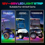Drive-up 6 Pcs Golf Cart Underglow LED Light Strip Set with Canopy Lights, 12-85V Underbody Glow Neon Lighting Fit Yamaha, EZGO, Club Car Golf Carts with 28 Modes, Wireless Remote Control, Music Sync