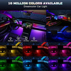 Dreamcolor Acrylic Interior Car LED Strip Light with USB/Type C/4-Port Cigarette Lighter, RGB 10 in 1 with 187 inches 650 LEDs Ambient Lighting Kits, Sound Active Function Neon Led Strips for Car