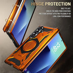 Poetic Spartan for Samsung Galaxy Z Fold 7 Case, [Hinge Protection][Magnetic Ring Adjustable Stand][Built-in Screen Protector][Compatible with MagSafe] Full-Body Rugged Phone Case, Metallic Orange