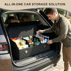 Trunk Organizer with Lid for Car Foldable Storage Box Heavy Duty PU Leather Cargo Organizer for SUV Sedan Waterproof (Black, Large)