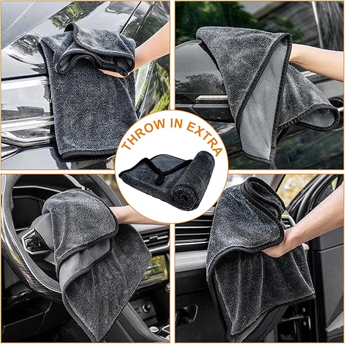 KZKR 2 Pack Car Drying Towel, Dual Sided Microfiber Cleaning Towels (24x35+16x16), 1300GSM Ultra Absorbent, Streak Free, No Scratch, Machine Washable