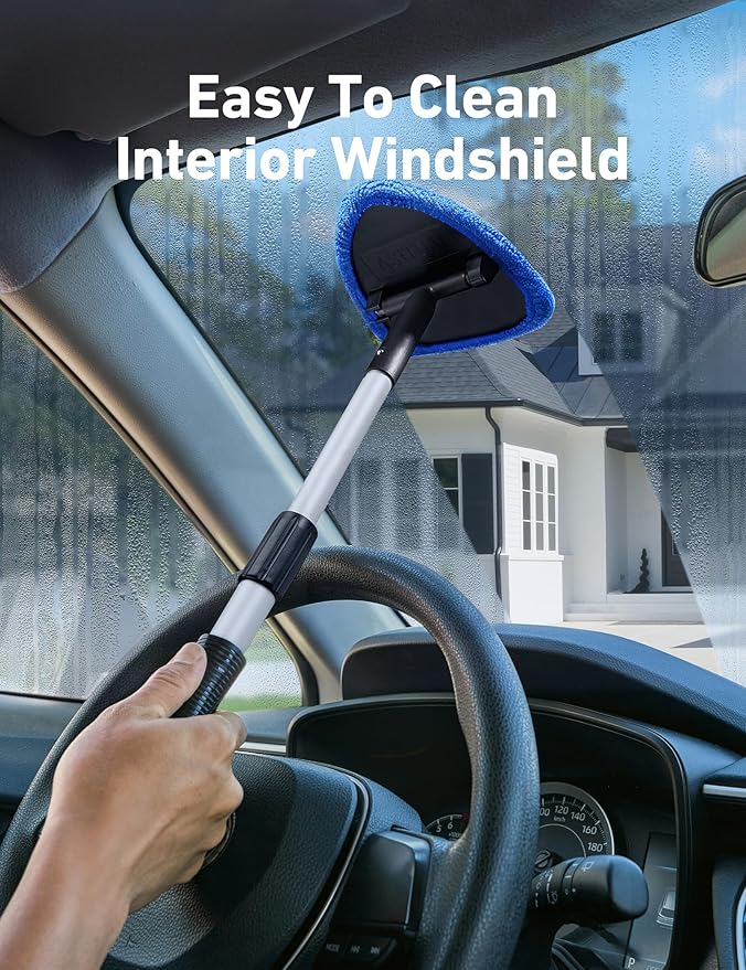 AstroAI 26" Windshield Cleaner Tool, Car Interior Window Detailing Cleaning Kit with Extendable Handle and 4 Easy-to-Install Reusable Microfiber Pads, Auto Glass Wiper Brush Kit for Car&Home, Blue