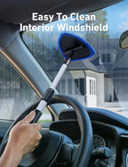 AstroAI 32" Windshield Cleaner Tool, Car Interior Window Detailing Cleaning Kit with Extendable Handle and 4 Easy-to-Install Reusable Microfiber Pads, Auto Glass Wiper Brush Kit for Car&Home, Blue