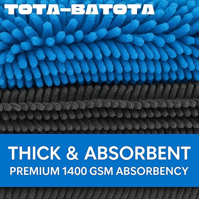 Microfiber Car Drying Towel 36"x24" – 1400 GSM Twisted Yarn, Ultra Absorbent, Scratch-Free, Machine Washable – Bonus 12"x12" Detail Towel, Blue/Gray