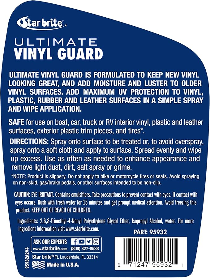 STAR BRITE Ultimate Vinyl Guard - Spray on Protection & Shine - Prevent Fading & Cracking - Keep Vinyl, Leather, Plastic & Rubber - 32 OZ (095932)