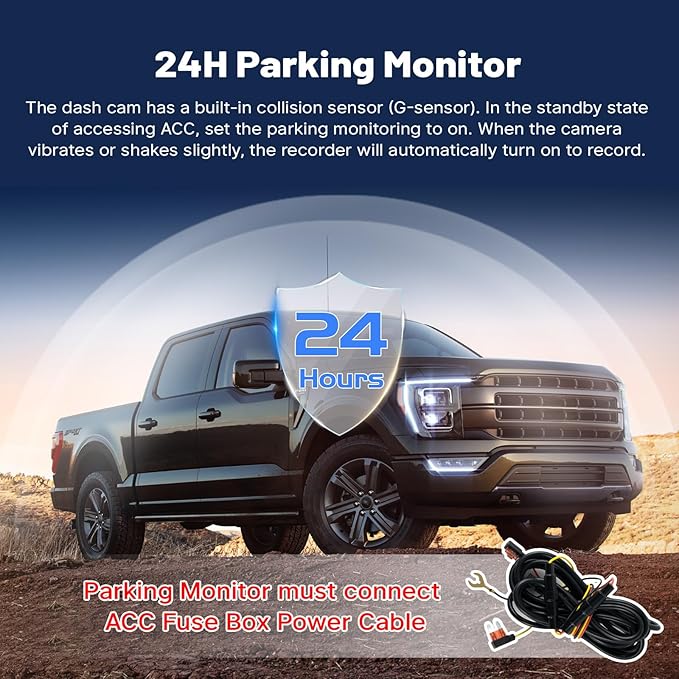 Front 4K + Rear 1080P Dash Cam fit for Ford F150 2018-2026 F250/F350 Super Duty 2020-2026 XLT Lariat King Ranch Tremor Raptor Limited Platinum(Model A), G-Sensor, Loop Recording, 128GB Card