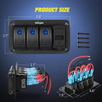 Nilight 3 Gang Rocker Switch Box 12V SPST ON Off PD Type C and QC 3.0 USB Charger Voltmeter Waterproof Aluminum Panel DIY Stickers for Boats Cars RVs Trucks