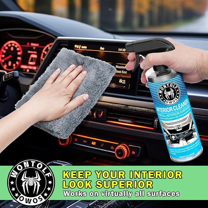 Wontolf Car Wash Kit, Car Cleaning Kit with Long Handle Car Wash Brush, Car Wash Soap, Interior Cleaner, Wheel Cleaner, Window Squeegee, Car Interior Detailing Kit for Cars Trucks RVs SUVs