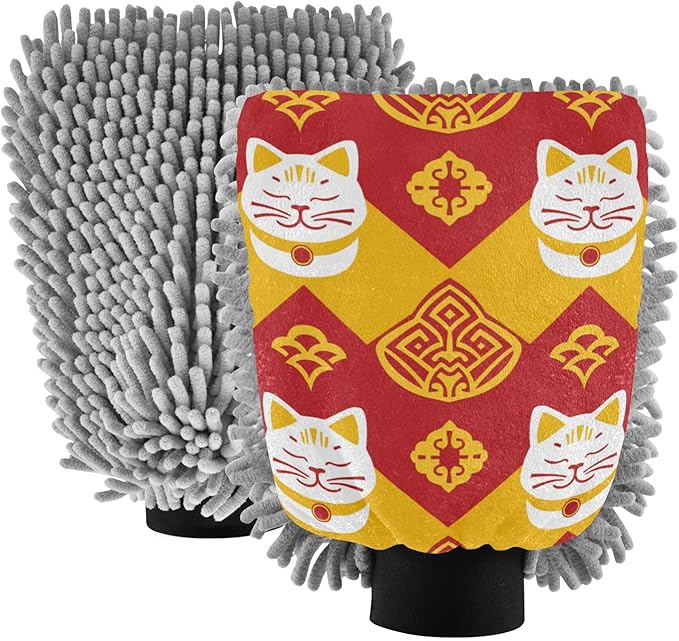 Traditional Chinese Pattern Cat Yellow Car Wash Mitt Scratch-Free Wash Mitts For Cars Washing Car Sponges For Washing