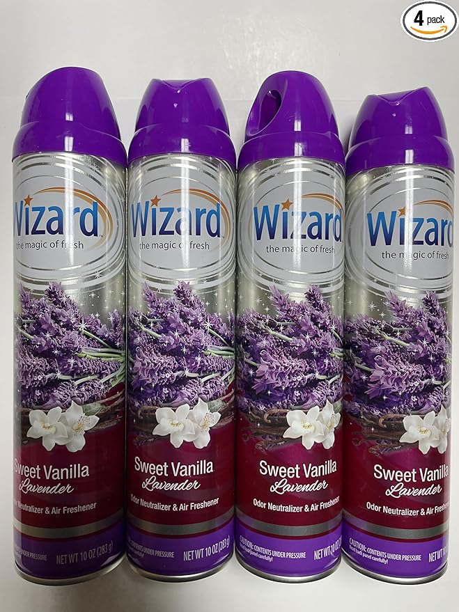 Wizard The Magic of Fresh | Odor Neutralizer & Air Freshener - 10 Oz. Sweet vanilla lavender (Pack of 4) (Packaging May Vary)