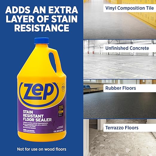 Zep Stain Resistant Floor Sealer - 1 Gallon (Case of 2) ECZUFSLR1282 - Durable, Long-Lasting, Enhances Gloss, Polish Longevity and Stain Resistance on Vinyl (VCT), Concrete, Rubber and Tile
