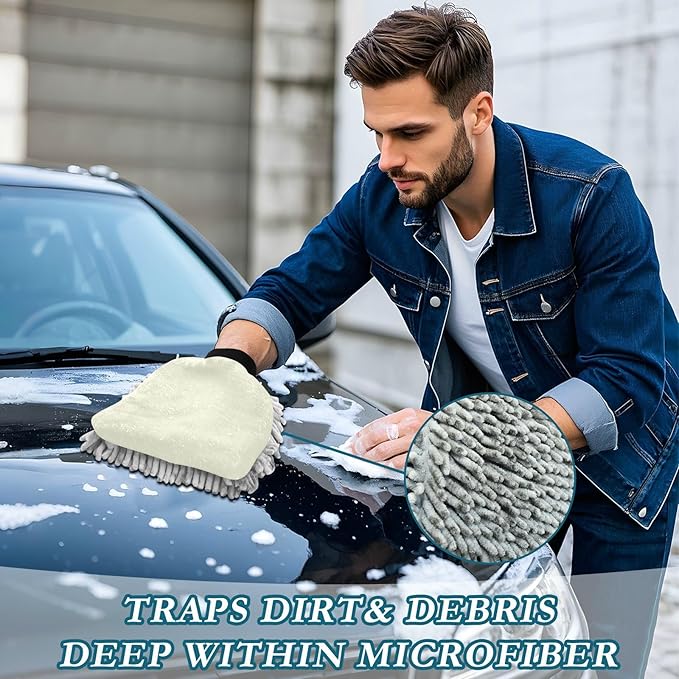 Beige Pure Plain Car Wash Mitt Scratch Free Wash Mitts For Car Wash Mitts