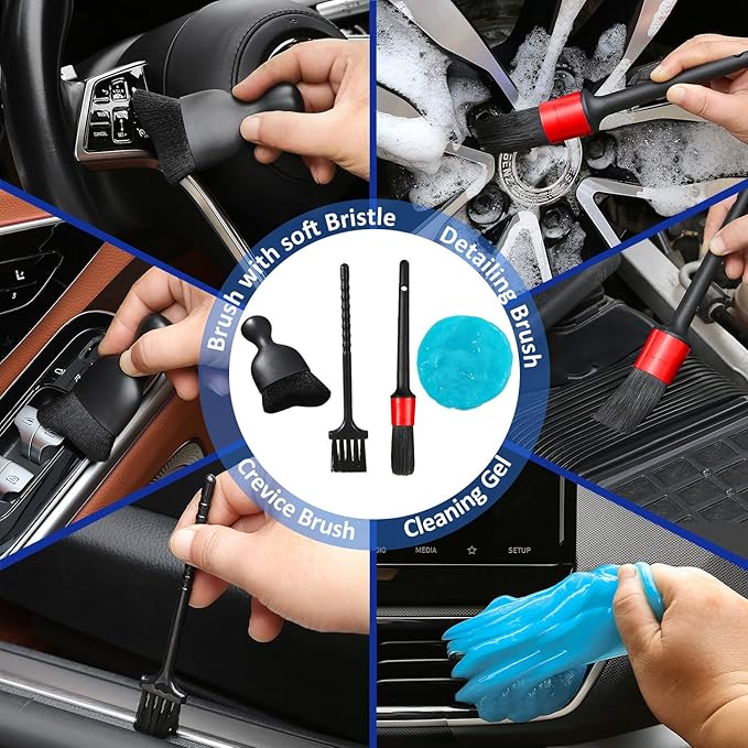 Qydipclin 10pcs Windshield Cleaner Tool, Car Window Cleaning Wash Kit with 4 Reusable Microfiber Pads 1 Spray Bottle and Extendable Handle Auto Glass Wiper Kit, Blue&Gray