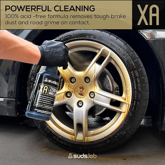 Suds Lab XA Zero-Acid Wheel Cleaner - Cleans Brake Dust and Grime for Car Rims and Tires - Safe on Chrome, Alloy and Aluminum Rims - 64 oz