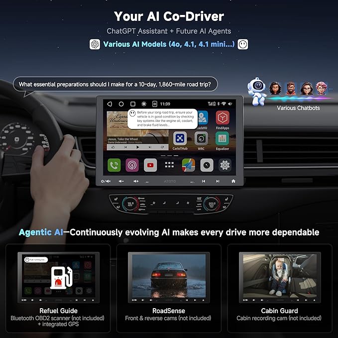 ATOTOZONE S8 MS 10.1'' QLED Single & Double DIN Android Car Stereo, 4G LTE, Floating Touchscreen, Wireless CarPlay & Android Auto, ChatGPT-Powered AI, Dual BT, DSP 36-Band EQ, SCVC, Backup Camera