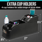 Moblorg Center Console for Minivans, SUVs, Middle Van Console, Extra Cup Holders, Large Storage, 27"L x 11.5"W x 8.5"H,Made in USA (Black)