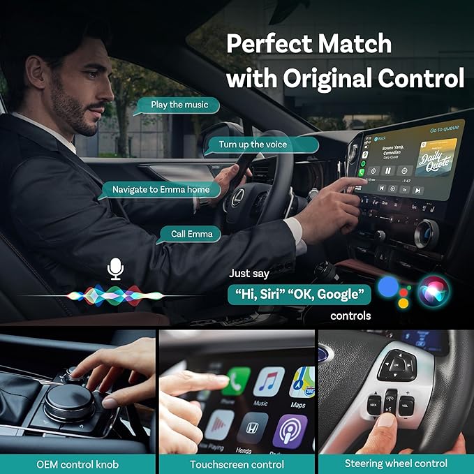 OTTOCAST Mini 2025 Wireless CarPlay & Android Auto 2-in-1 Adapter, Fast Stable Connection, Plug & Play for iPhone & Android Devices (Black)