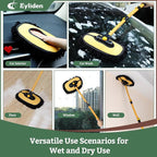 Eyliden Car Wash Brush Mop with Long Handle, 180° Swivel Head with 45° Angle Lock, 2 Scratch-Free Microfiber Heads, Car Detailing Kit for Car Truck RV, Yellow & Black