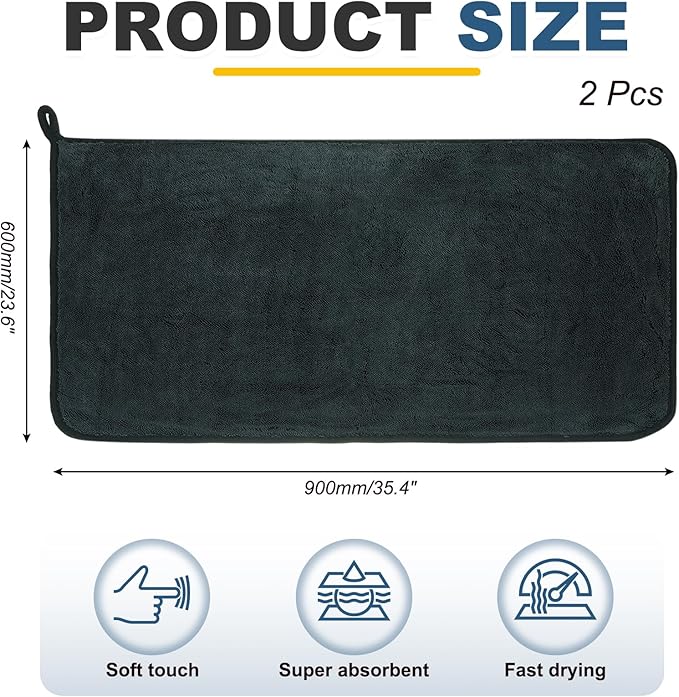 uxcell 2 Pcs 600gsm Microfiber Towels for Cars, 23.6 x 35.4 Inch Car Drying Towel Drying Towels Car Detailing Extra Large Super Absorbent Towel for SUV Truck Home, Dark Gray