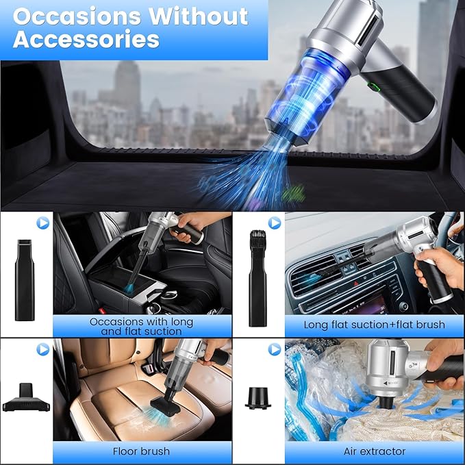 Car Vacuum Portable Cordless with 18000PA Super Suction, 4 in 1 Portable Air Blower/Car Vacuum 90°Foldable Handheld Rechargeable Brushless Motor, Gifts for Valentine's Day for Home, PC