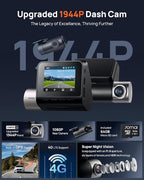 70mai Dash Cam Front and Rear A510,1944P+1080P with STARVIS 2 IMX675 and 64GB Card, Dash Camera for Cars, 4G LTE Support, ADAS, Built-in GPS WiFi, APP Control, HDR, 24H Parking Mode, Loop Recording