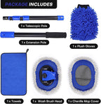 Ultimate Car Wash Brush with Long Handle | 15-Degree Curved Pole Design | Microfiber Brush Head | Adjustable Length | Wide Applications for Car, RV, Truck, Pickup | Car Wash Kit (Blue-Extended)