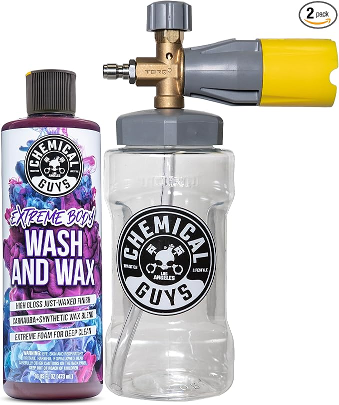 Chemical Guys Big Mouth Foam Cannon And Extreme Bodywash And Wax Kit For Pressure Washer Car Wash - Snow Foam Cleaning Soap With Max Release Sprayer, 16 Oz, 2 Items