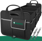 Heavy-Duty Trunk Organizer & Multi-Compartment Storage Box for SUV/Sedan/Minivan,600D Waterproof Oxford,2 Securing Hooks & Reflective Strips-Large Capacity Organiser(92L)