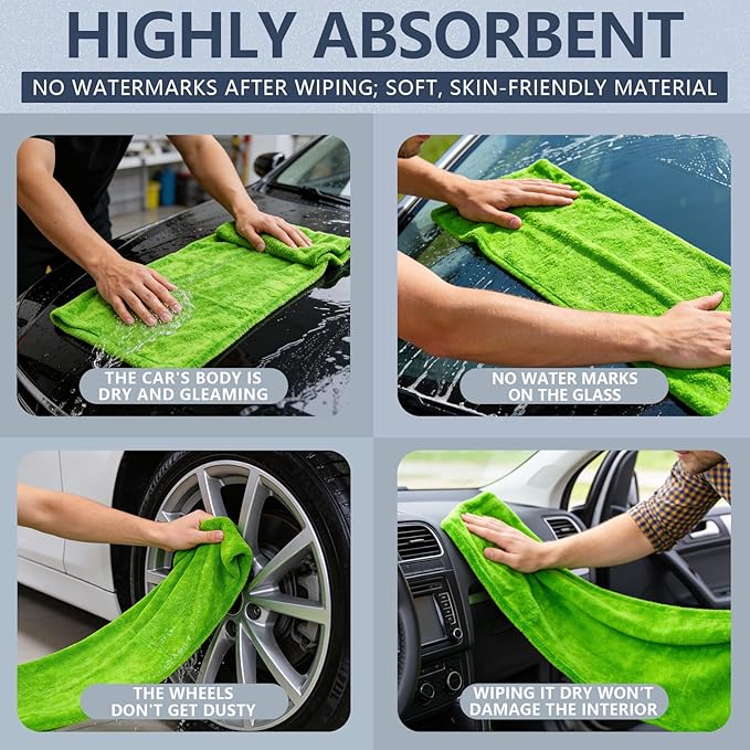 Car Microfiber Towel for Cars, 48”x24”, 1400GSM Super Absorbent, Drying Towels for SUV, Scratch-Free, Machine Washable (Darkgray-GreenYellow)