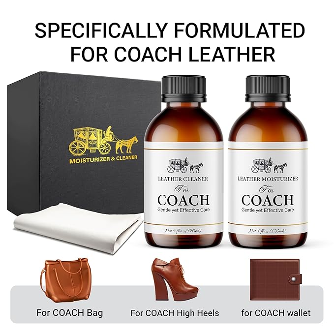 Leather Cleaner & Moisturizer Set for Coach, Gently Cleans Vachetta Leather, Restores Shine, Softens, Removes Stains & Light Scratches, Works for All Luxury Brands