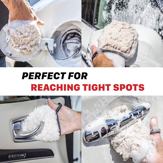 Maxshine Universal 4-Pack Professional Microfiber Wash Mitts Auto Detailing - Car Washing Accessories - Finger Wheel & Dusting Mitt, Small Area Detailing & Wash Mitt (2 Sets)