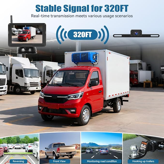 Wireless Backup Camera for Car 4.3 Inch Monitor Digital Signal Stable Rear View Camera Night Vision for Truck/Car/Pickup/SUV/ IP69 Waterproof with License Plate Backup