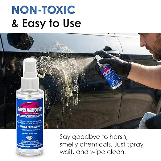 Rapid Remover Adhesive Remover 4oz Sprayer | Removes Most Adhesives in 30–60 Seconds | Safe Water-Soluble Formula | Cold Weather Ready | for Vinyl Wraps, Graphics, Decals, and Stripes