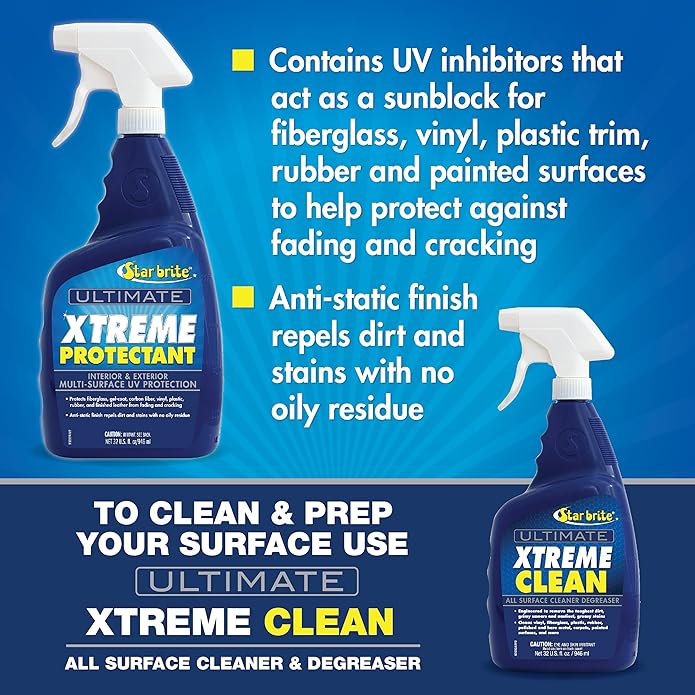 STAR BRITE Ultimate Xtreme Protectant - Superior UV Protection for Fiberglass, Vinyl, Plastic, Rubber, and Leather - Non-Greasy, Anti-Static Finish - 32 OZ (098832)