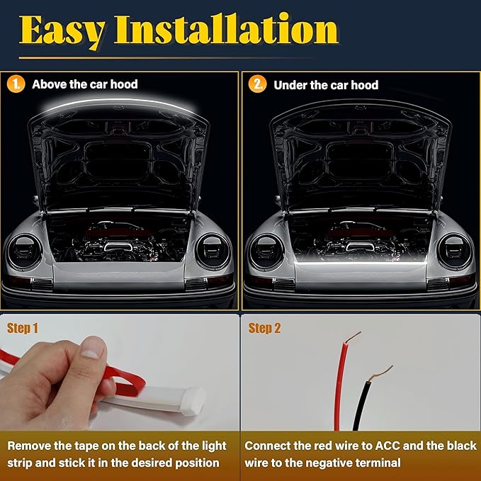 DIBMS 71" High Brightness Car Hood Gap LED Strip, LED Car Ambient Light, Dynamic Scan Activated Design, Daytime Driving Kits, Car Accessories Eclipse LED Lights (White)