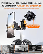 chubbycable ChubbyGrip Car Phone Holder 360° Adjustable Cell Phone Car Mount Ultra-Durable Metal Car Phone Mount for Windshield, Suction Cup Phone Mount for iPhone Samsung All Smartphone, Clamp