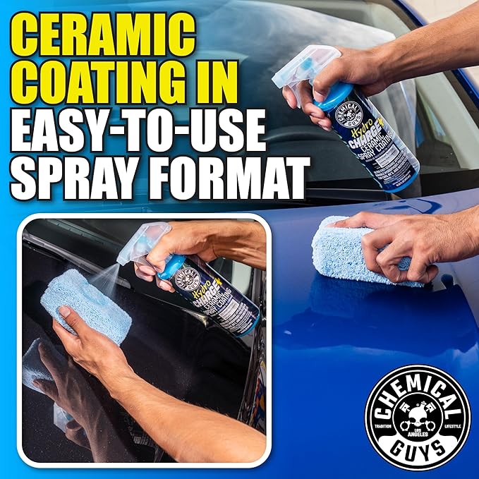 Chemical Guys WAC23016 HydroCharge High-Gloss Hydrophobic SI02 Ceramic Spray Coating, 16 fl oz + MIC_292_02 Microfiber Applicator (2 Pack) + MIC_506_03Premium Microfiber Towels (16"x16") 3 Pack