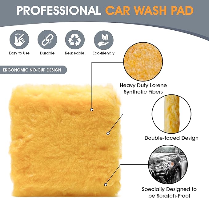 SM Arnold Spun Gold™ Professional Grade 9" x 9" Car Wash Pad: Durable, Efficient, Scratch-Proof for Ultimate Vehicle Cleaning | Ideal for Auto Detailing and Maintenance, Ergonomic No-Cuff Design