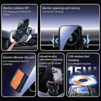 15W Wireless Car Charger & Auto Rotating Car Phone Holder MagSafe Compatible with LED Lights, Gesture Control Clamping, Auto Arm Opening, Built-In Battery, Dual Mount Options for Vent or Dashboard