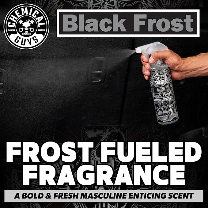 Chemical Guys Black Frost Air Premium Car Air Freshener Spray & Odor Eliminator - Crisp Masculine Scent Spray for Trucks, SUVs, RVs, and Motorcycles - Use in Home, Office, or Garage, 16 oz Bottle