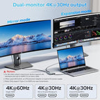 USB C to Dual HDMI Adapter 4K@60Hz, 4 in 1 Type-C Digital AV Multiport Adapter with 100W PD Fast Charge & USB-A Port, USB-C Hub for iPhone/MacBook Pro Air/iPad/Chromebook/Surface/Samsung and More