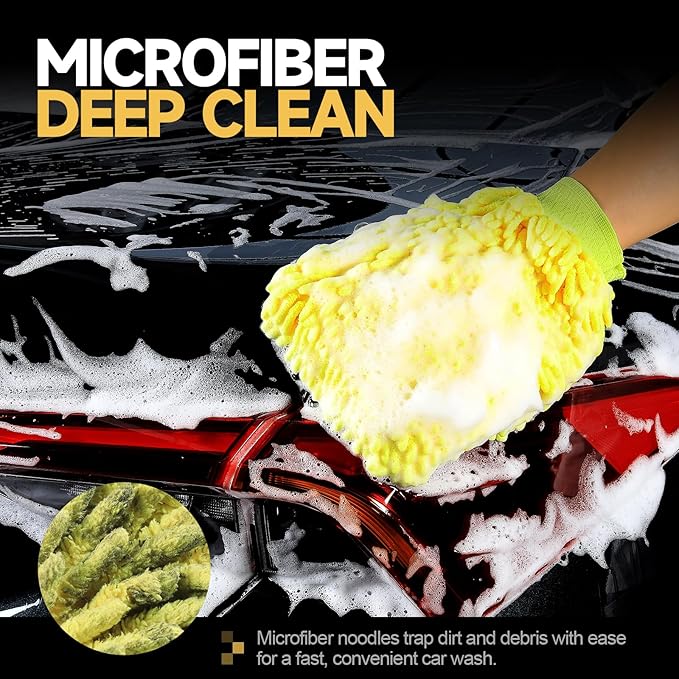toretark Microfiber Car Wash Mitt, Car Sponge Wrapped in Soft, Plush Fiber Cloth Material, Safe Washing with Any Car Soap, Bucket, Foam Gun, Foam Cannon, Other Cleaning Supplies