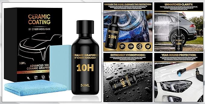 Premium 10H Graphene Ceramic Coating Kit (1x50ml) - Ultra-Durable Car Protection, Car Detailing Kit, High Gloss Finish, Easy to Apply
