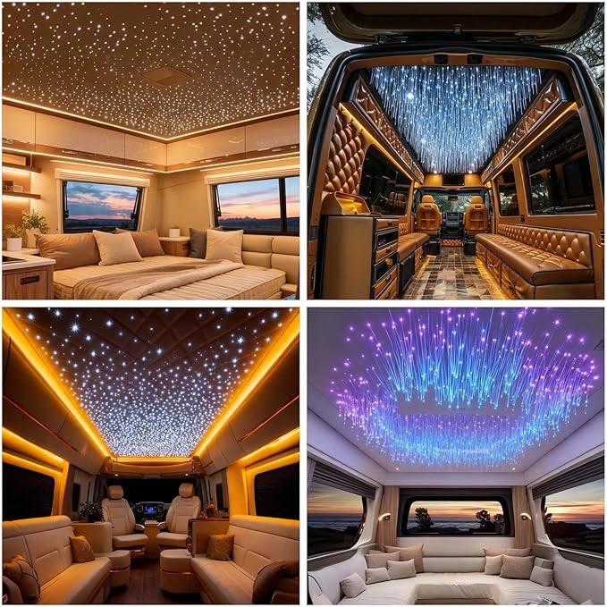 Twinkle Fiber Optic Light,20W Starlight Headliner Kit with APP/RF Remote Music Mode for Car Home Star Ceiling Sky Decoration,3 Hole RGBW LED Light Engine+300pcs 0.03in 9.8ft Optical Fiber Cables