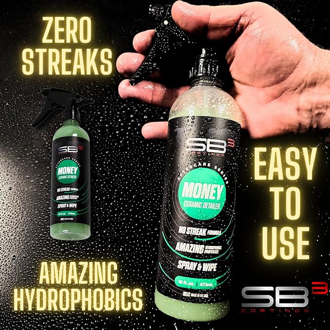 SB3 Money Ceramic Quick Detailer – High Gloss Car Shine Ceramic Coating for Cars with Lasting Protection – Easy Spray and Wipe Application (16oz)